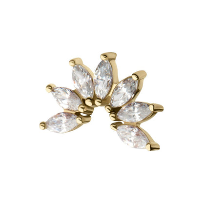 14Kt Yellow Gold Threadless Pronged Marquise CZ Fan Shape Cluster Top