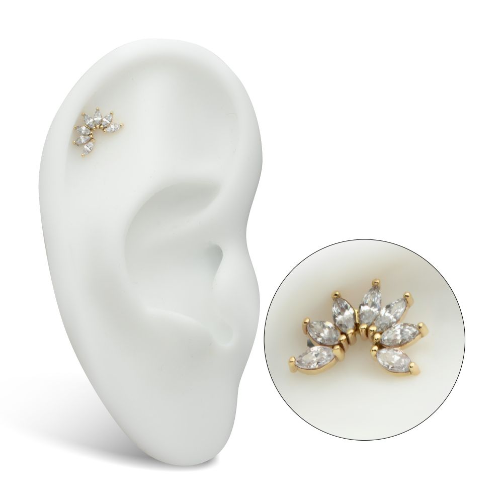 14Kt Yellow Gold Threadless Pronged Marquise CZ Fan Shape Cluster Top