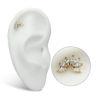 14Kt Yellow Gold Threadless Pronged Marquise CZ Fan Shape Cluster Top