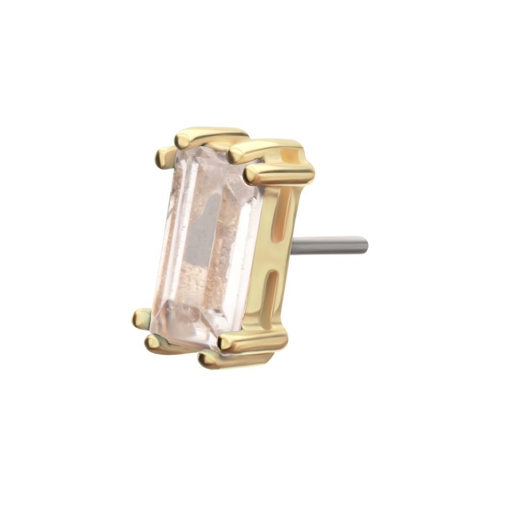 14Kt-Gold Threadless 4mm Emerald Cut Prong Set Gem Top