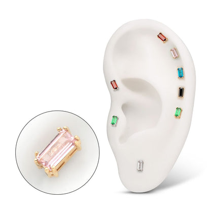 14Kt-Gold Threadless 4mm Emerald Cut Prong Set Gem Top