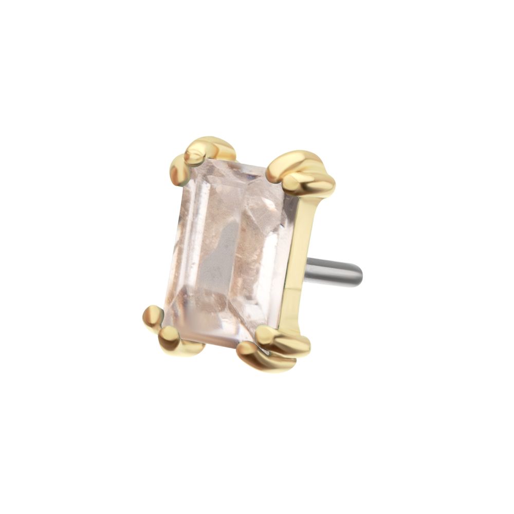 14Kt Gold Threadless 3mm Emerald Cut Prong Set Gem Top