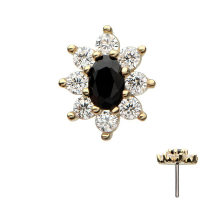 14Kt Yellow Gold Threadless Pronged Oval & Round CZ Flower Top