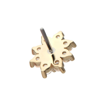 14Kt Yellow Gold Threadless Pronged Oval & Round CZ Flower Top