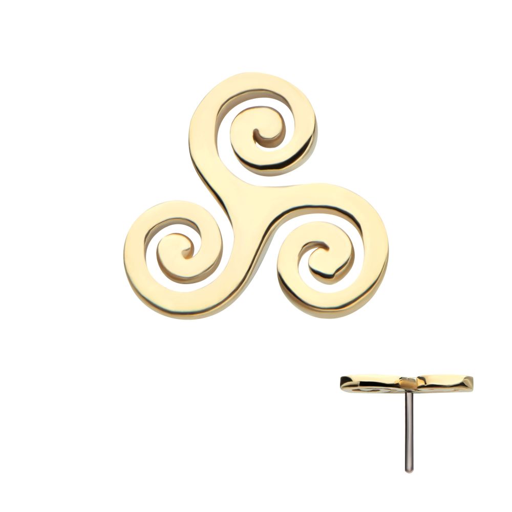 14Kt Yellow Gold Threadless Triskelion Celtic Symbol Top