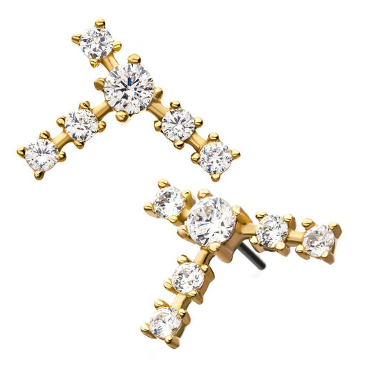 14kt Yellow Gold Capricorn Constellation Threadless Top with 4mm Center Clear CZ Gem and Five 3mm Clear CZ Side Gems