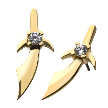 14kt Yellow Gold Dagger Threadless Top with 1.5mm Center Accent Clear CZ Gem