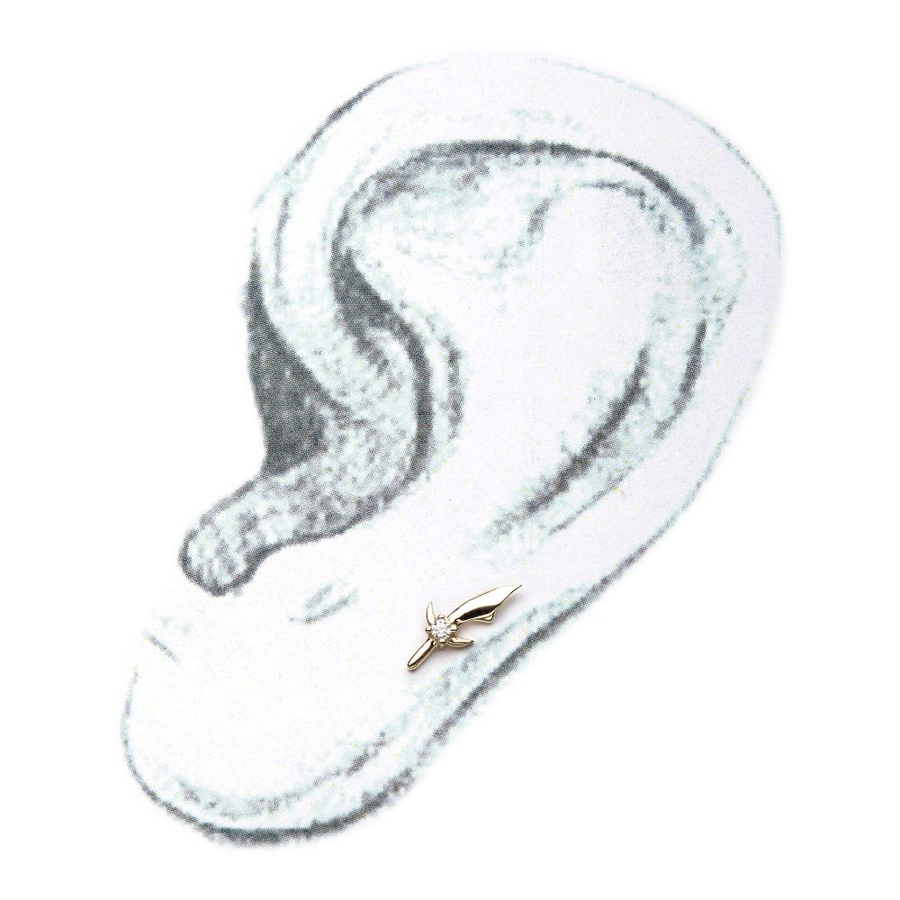 14kt Yellow Gold Dagger Threadless Top with 1.5mm Center Accent Clear CZ Gem