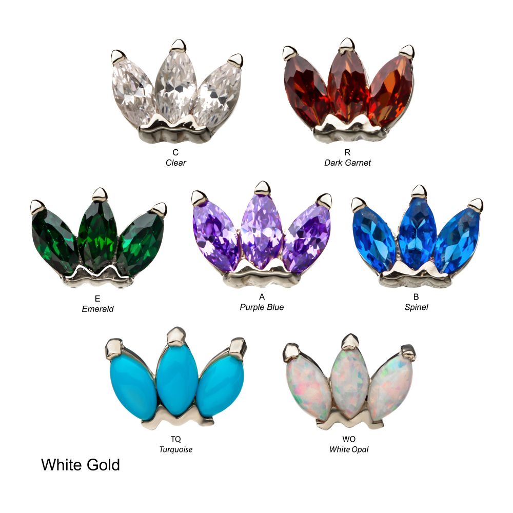 14Kt Gold with Triple Marquise Cluster Threadless Tops