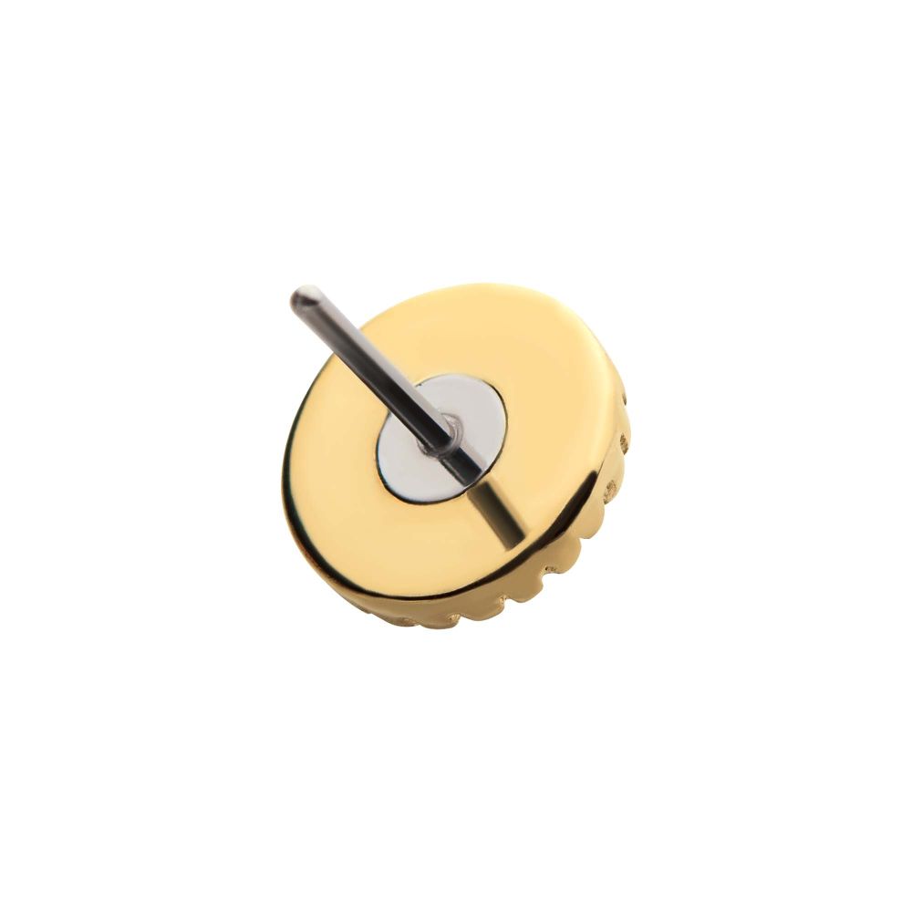 14Kt Yellow Gold Threadless with Bezel Set Synthetic Opal Fine Line Scalloped Edge Top