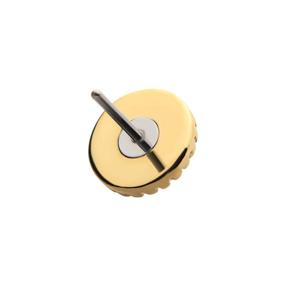 14Kt Yellow Gold Threadless with Bezel Set Synthetic Opal Fine Line Scalloped Edge Top