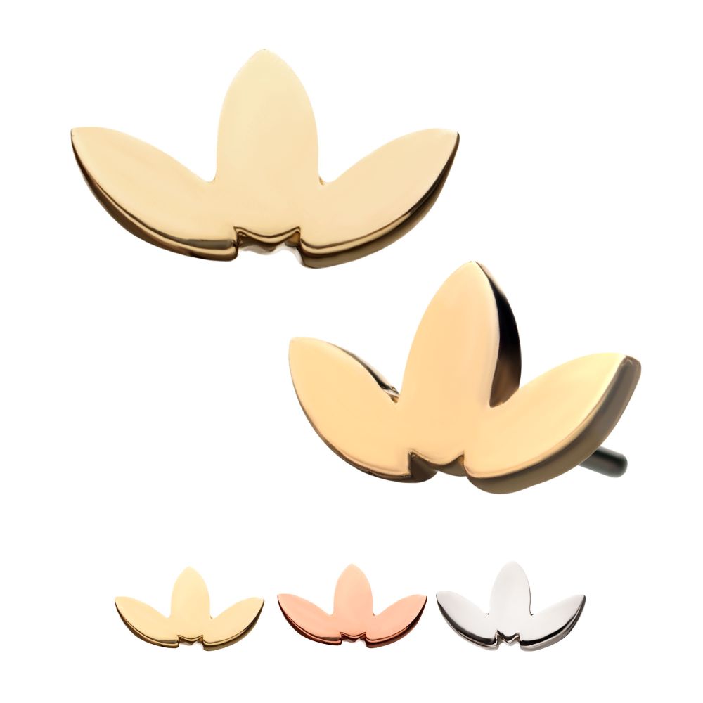 14Kt Gold Threadless 3-Cluster Low Profile Flat Leaf Top