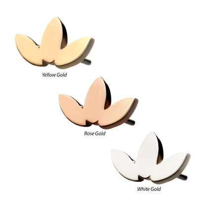 14Kt Gold Threadless 3-Cluster Low Profile Flat Leaf Top