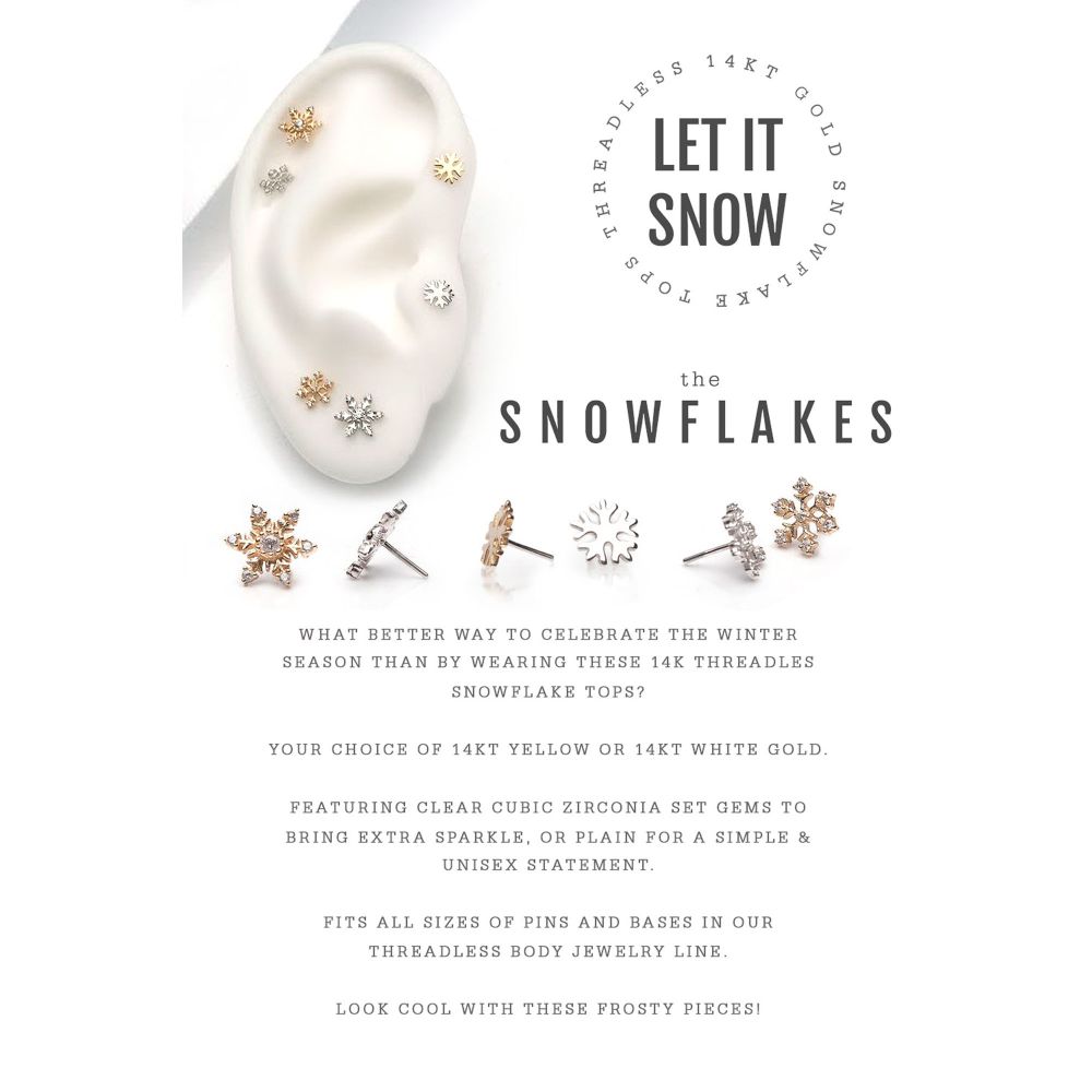 14Kt Gold Threadless with Snowflake Top