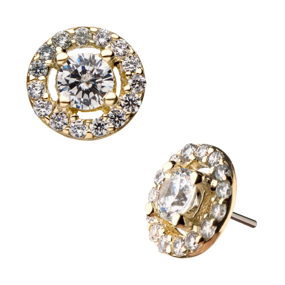 14Kt Yellow Gold Threadless with Multi-Prong Set Clear Gem Cut Out Circle Top