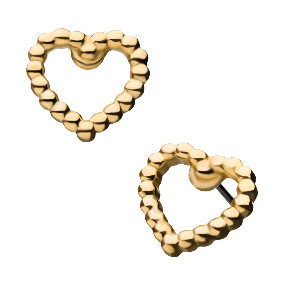 14Kt Yellow Gold Threadless  Heart Beads Top