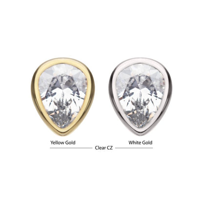 14Kt Gold Threadless Bezel Set Pear Gem Top