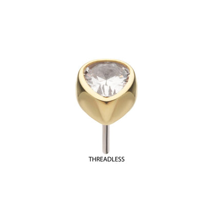14Kt Gold Threadless Bezel Set Pear Gem Top