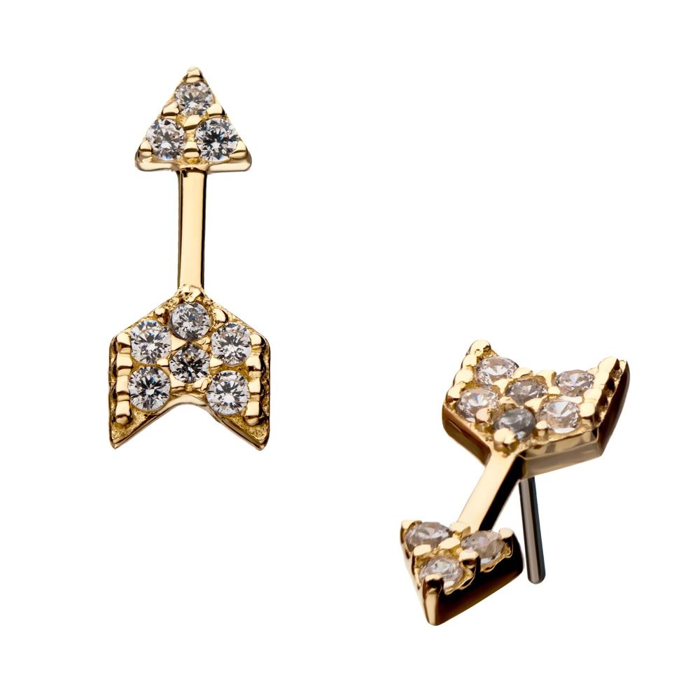 14Kt Yellow Gold Threadless with Multi-Clear Gem Arrow Top