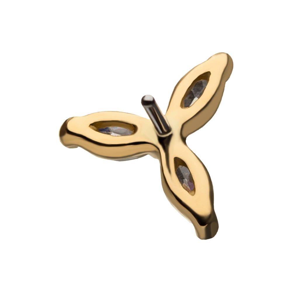 14Kt Yellow Gold Threadless Pronged Marquise CZ Trinity Top
