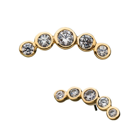 14Kt Yellow Gold Threadless Bezel Set Gem 5-Cluster Top