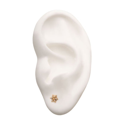 14Kt Yellow Gold Threadless with Clear CZ and White Synthetic Opal 6-Point Star Top