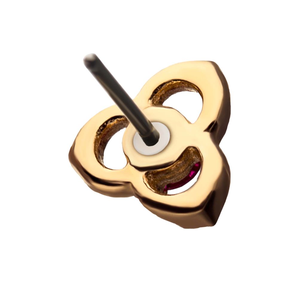 14Kt Yellow Gold Threadless Pronged Pink CZ Trinity Knot Top