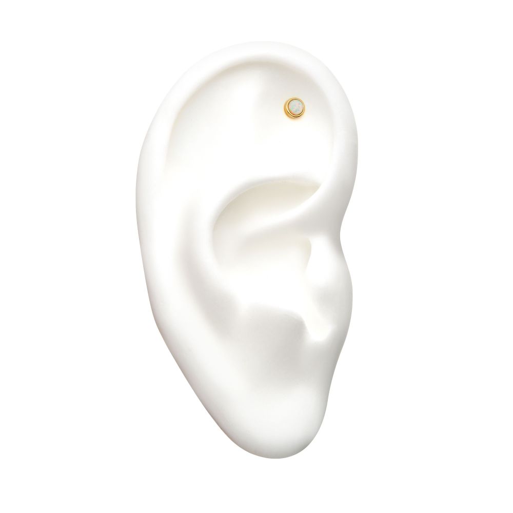 14kt Yellow Gold Threadless 4mm Bezel Set White Synthetic Opal Top