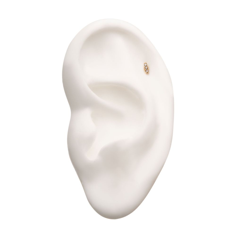 14Kt Yellow Gold Threadless with 3-Clear Gem Bar Top