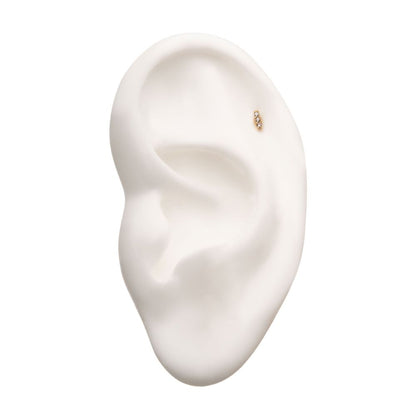 14Kt Yellow Gold Threadless with 3-Clear Gem Bar Top