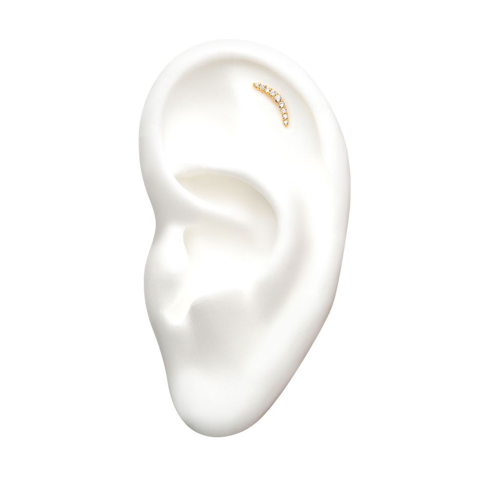 14Kt Gold Threadless Curved Bar Top with 9 Prong Set Gem Cluster