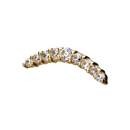 14Kt Gold Threadless Curved Bar Top with 9 Prong Set Gem Cluster