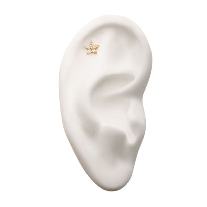 14Kt Gold Threadless Flower Top with 5 Petal Marquise Prong Set Gem