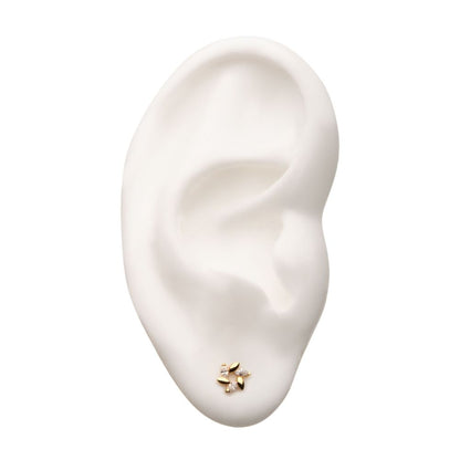 14Kt Yellow Gold Threadless Wheat Shape 3-Clear Gem Top