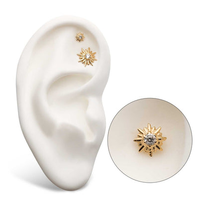 14Kt Yellow Gold Threadless with Star Clear CZ Top