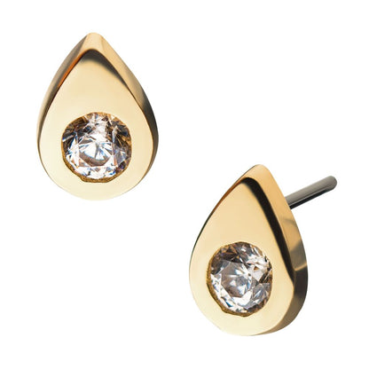 14Kt Yellow Gold Threadless Bezel Set Gem Teardrop Shape Top