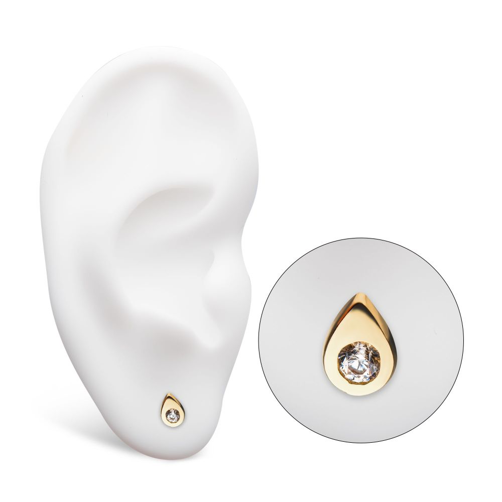 14Kt Yellow Gold Threadless Bezel Set Gem Teardrop Shape Top