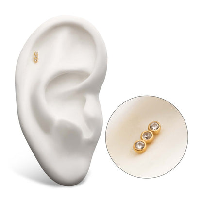 14Kt Yellow Gold Threadless with 3 Bezel Clear CZ Top