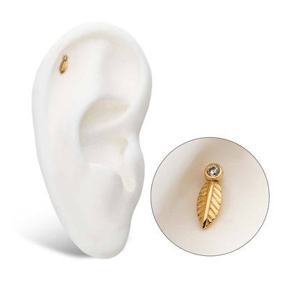 14Kt Yellow Gold Threadless  Bezel Set Gem Leaf Top