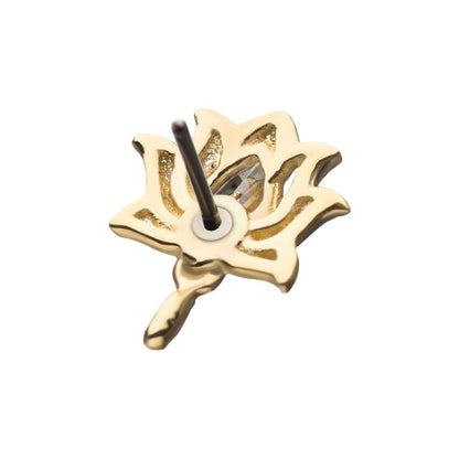14Kt Yellow Gold Threadless with Clear Gem Lotus Top