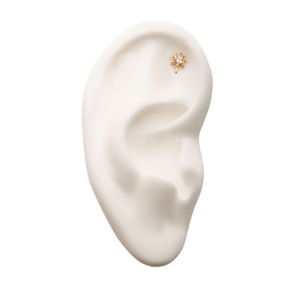 14Kt Yellow Gold Threadless with Clear Gem Lotus Top