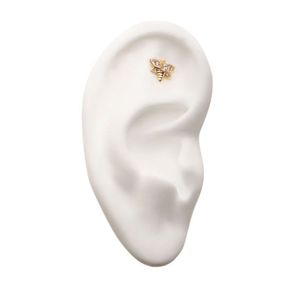 14Kt Yellow Gold Threadless with Clear Gem Bee Top