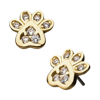 14Kt Yellow Gold Threadless with Dog Paw Clear CZ Top