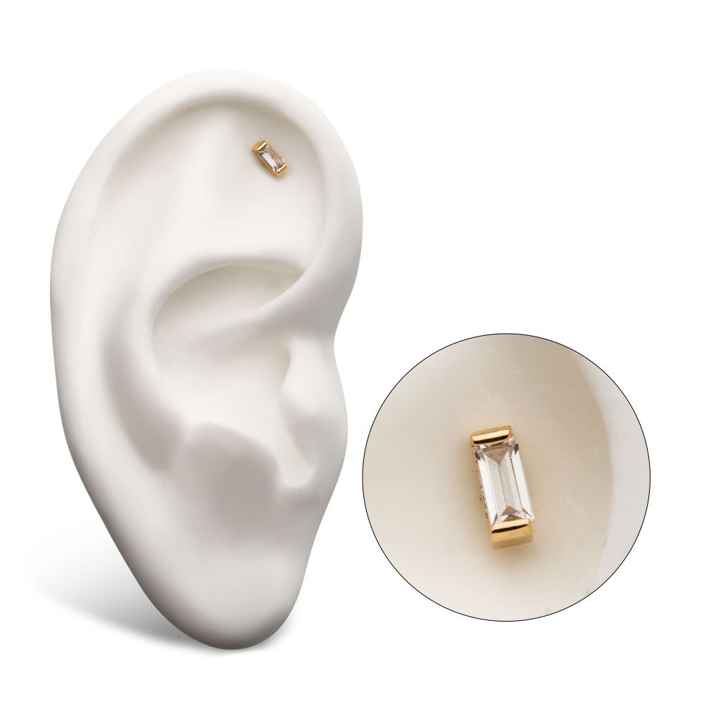 14Kt Yellow Gold Threadless with Rectangle Clear CZ Top