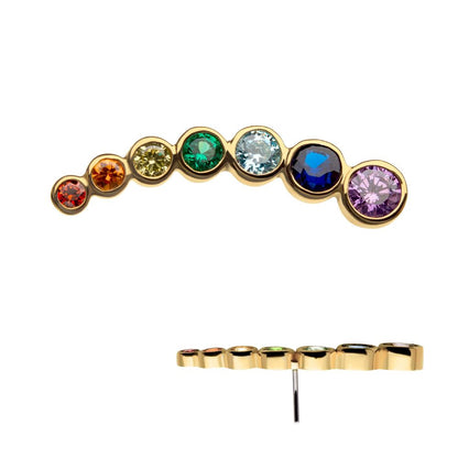 14Kt Yellow Gold Threadless with Bezel Set  Rainbow CZ 7-Cluster Top (Right Ear)
