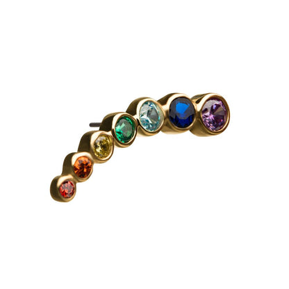 14Kt Yellow Gold Threadless with Bezel Set  Rainbow CZ 7-Cluster Top (Right Ear)