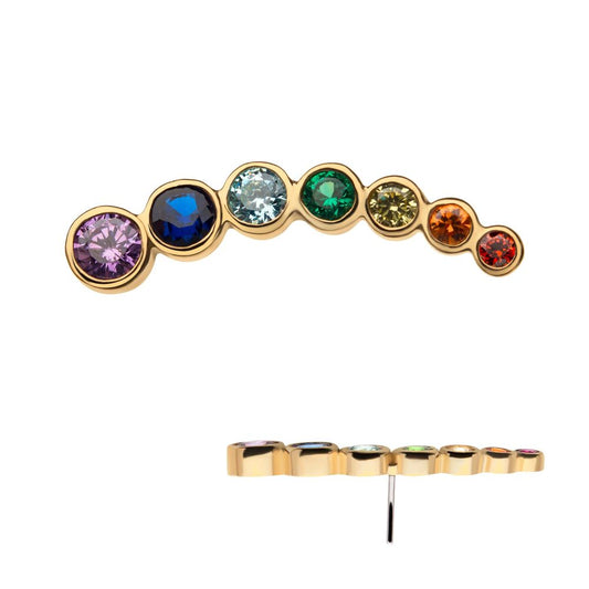 14Kt Yellow Gold Threadless with Bezel Set  Rainbow CZ 7-Cluster Top (Left Ear)