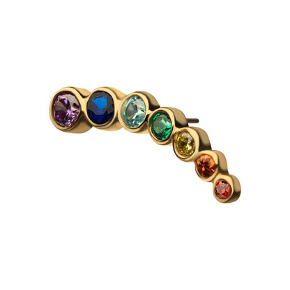 14Kt Yellow Gold Threadless with Bezel Set  Rainbow CZ 7-Cluster Top (Left Ear)