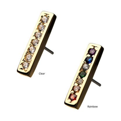 14Kt Yellow Gold Threadless with Prong Set CZ 7-Cluster Bar Top