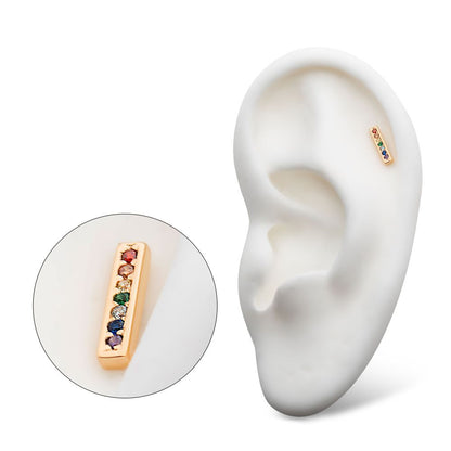 14Kt Yellow Gold Threadless with Prong Set CZ 7-Cluster Bar Top